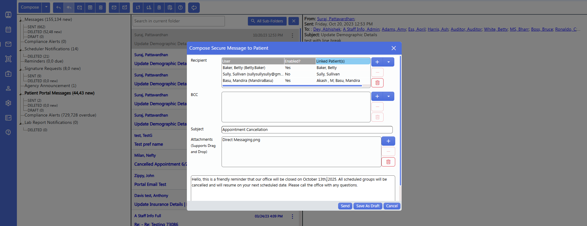Patient Portal Message