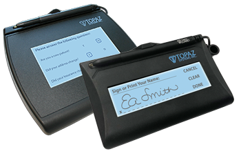 Two Topaz e-signature pads