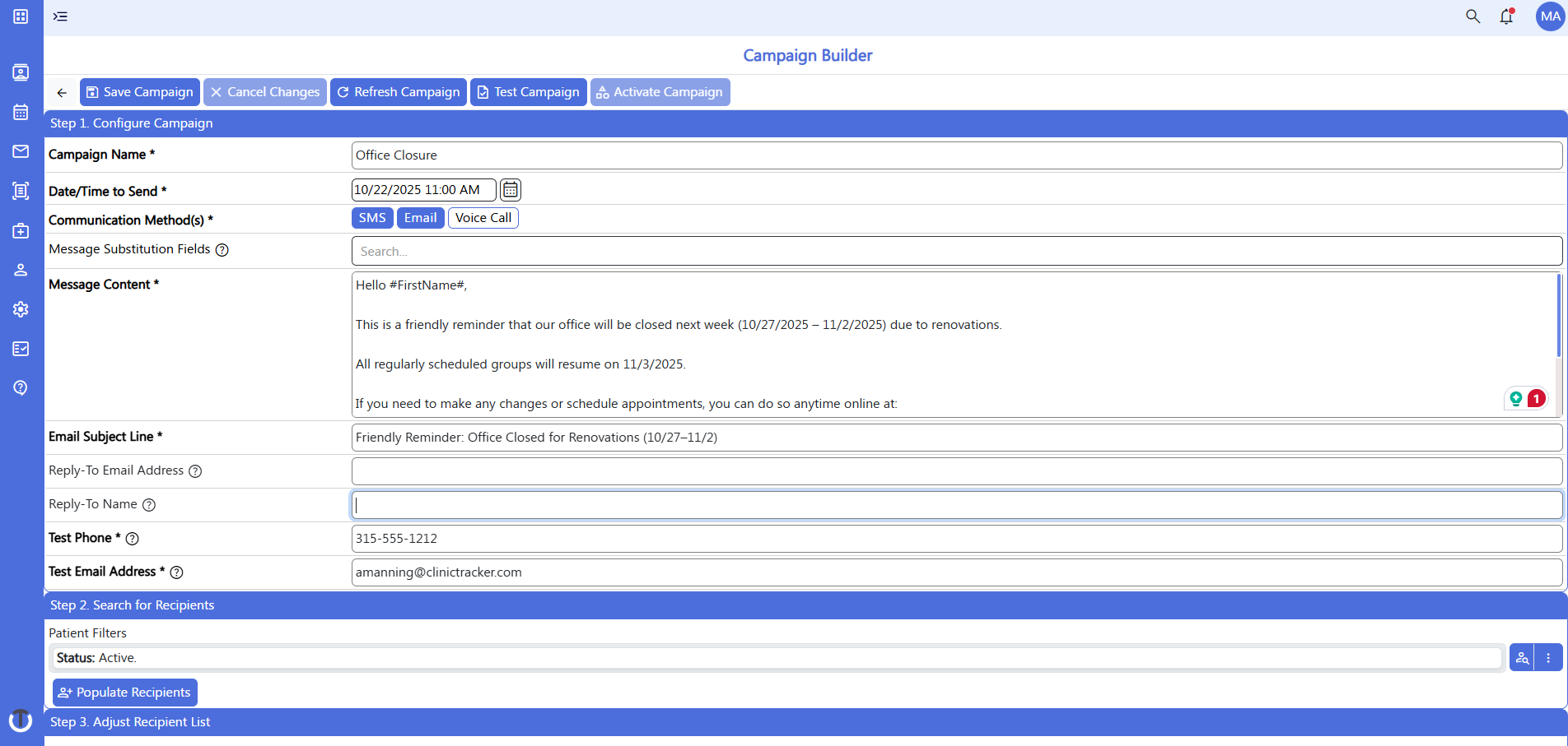 Screenshot of Campaign Builder-create