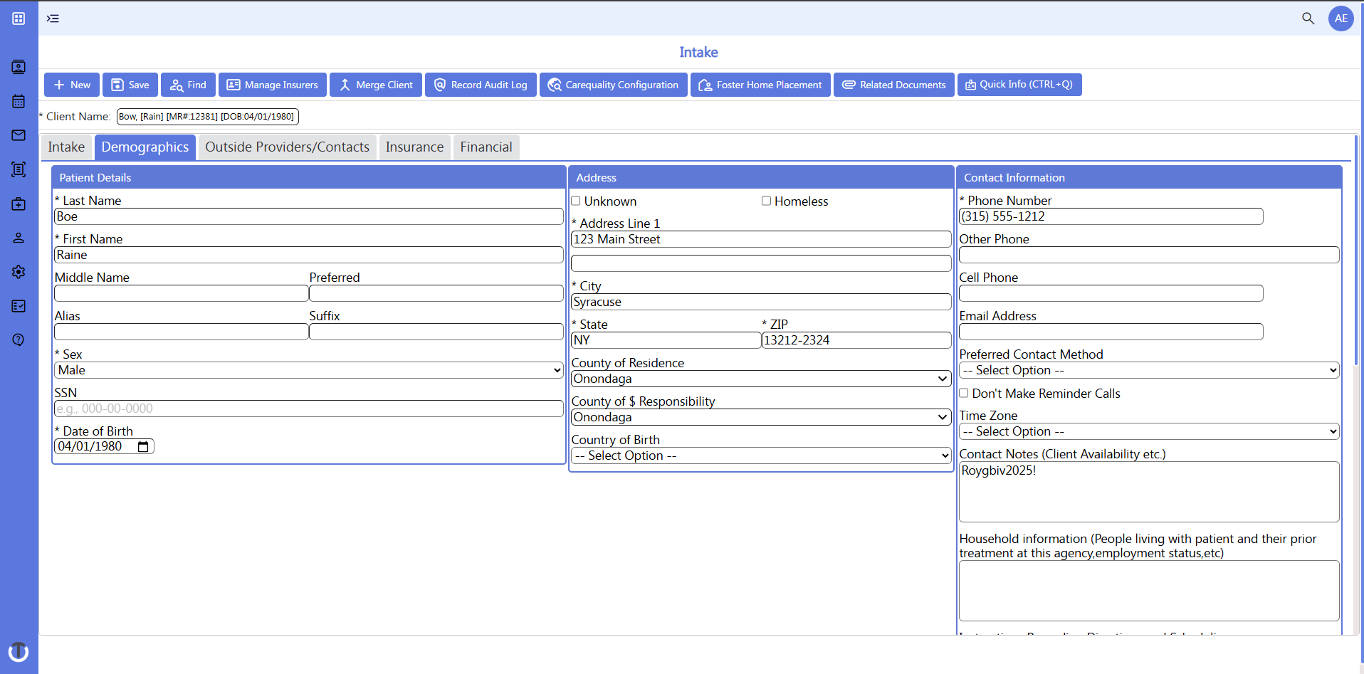 Screenshot of demographics info 2