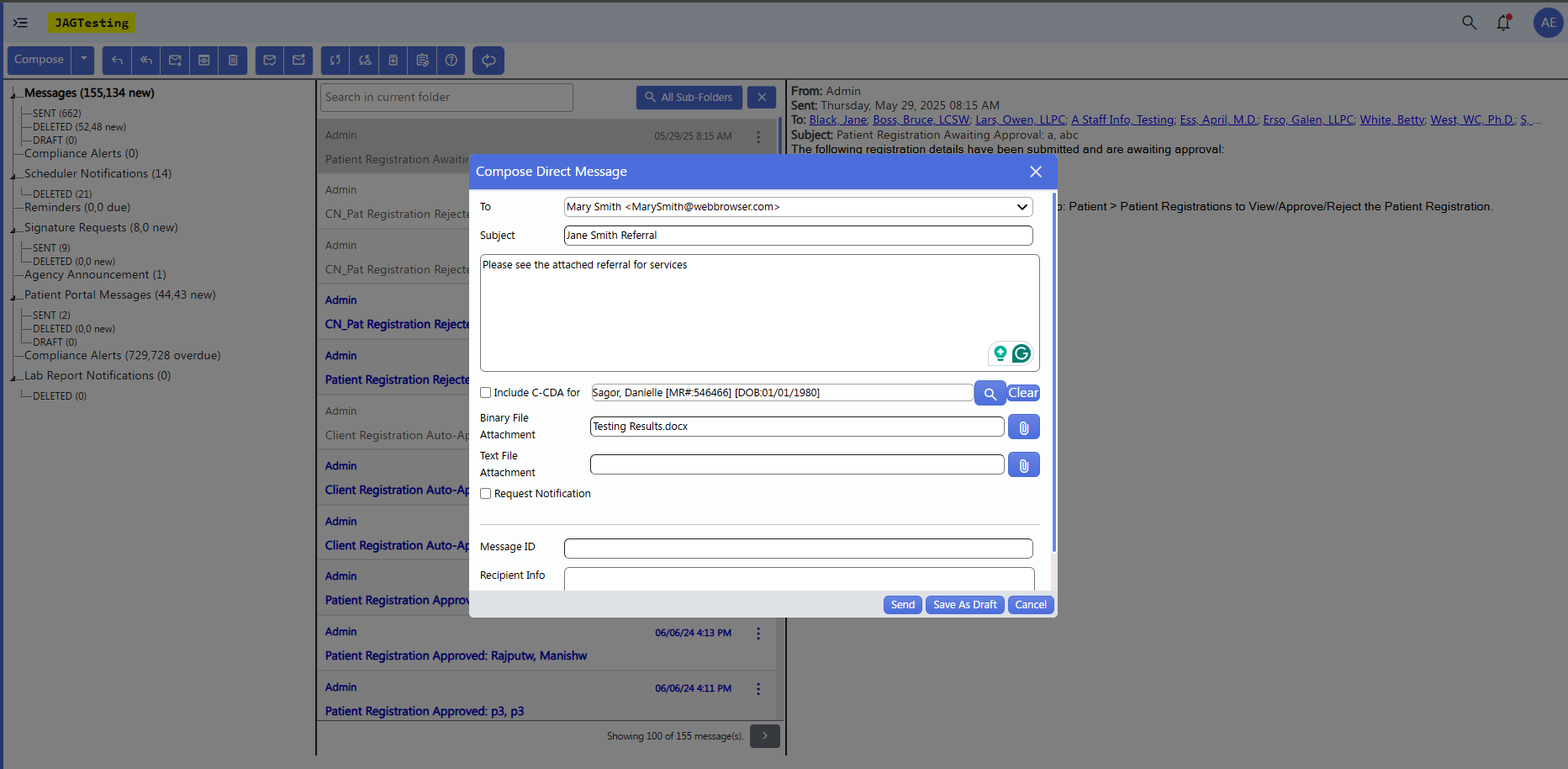 Screenshot of direct messaging