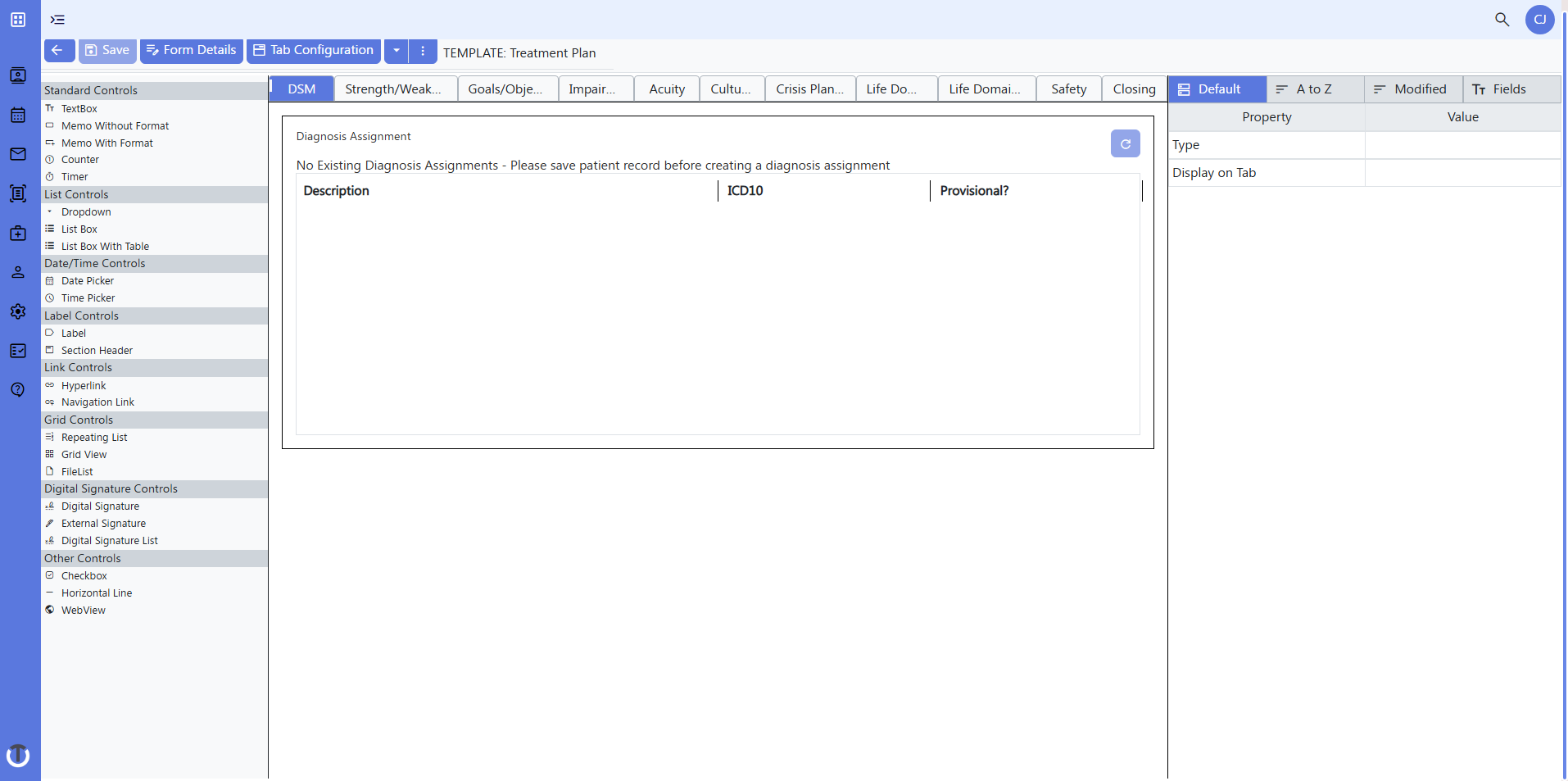 Screenshot of form builder