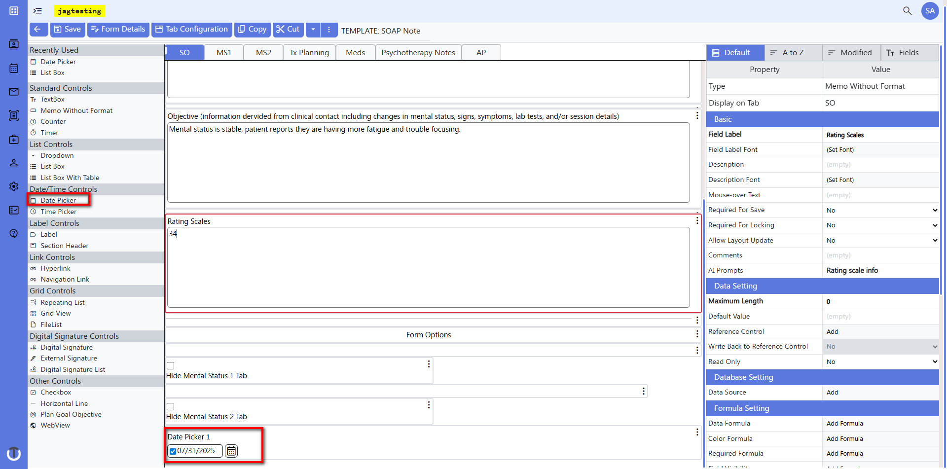 screenshot of form builder - datepicker