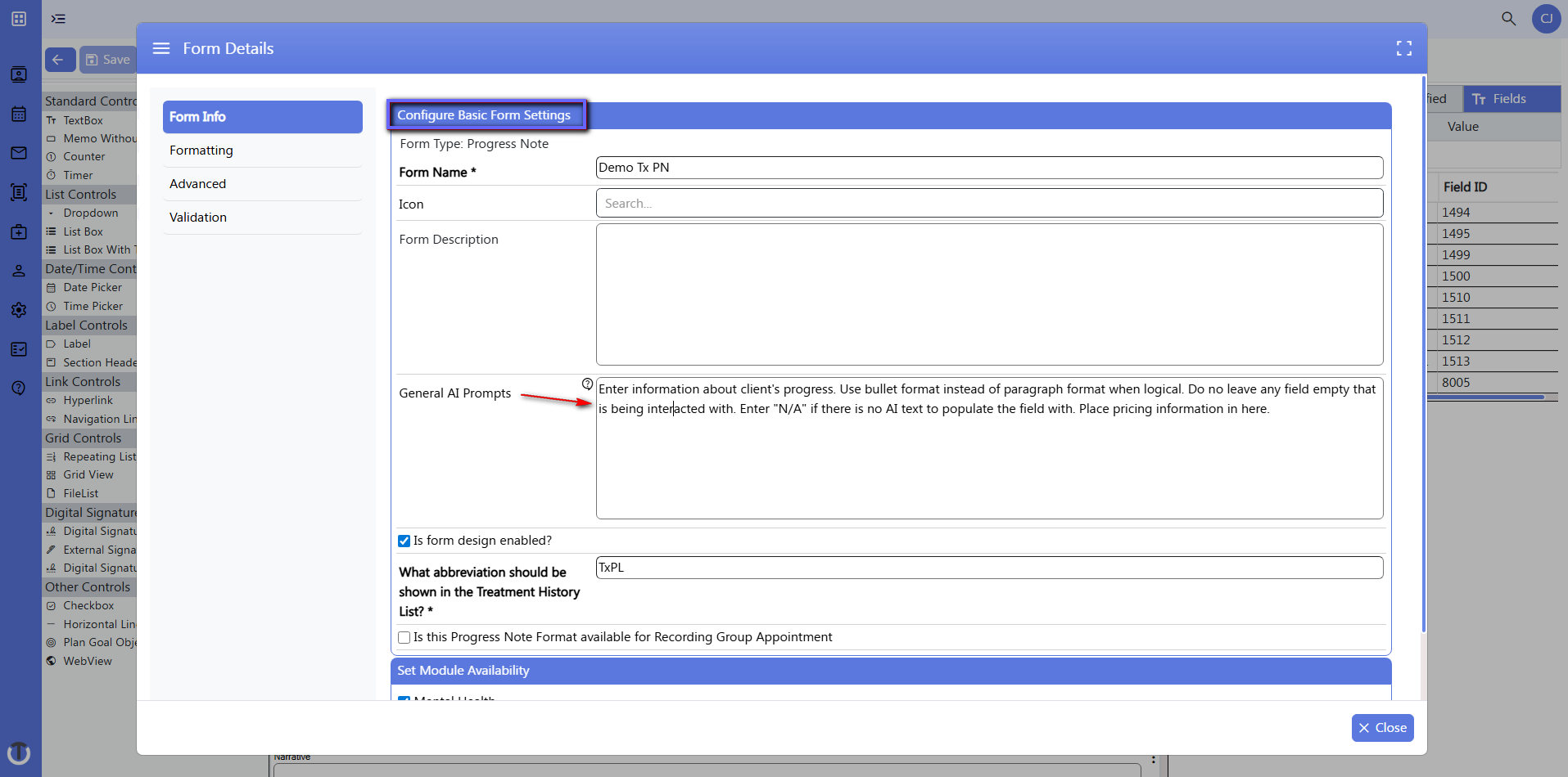 screenshot of form builder 2 - settings