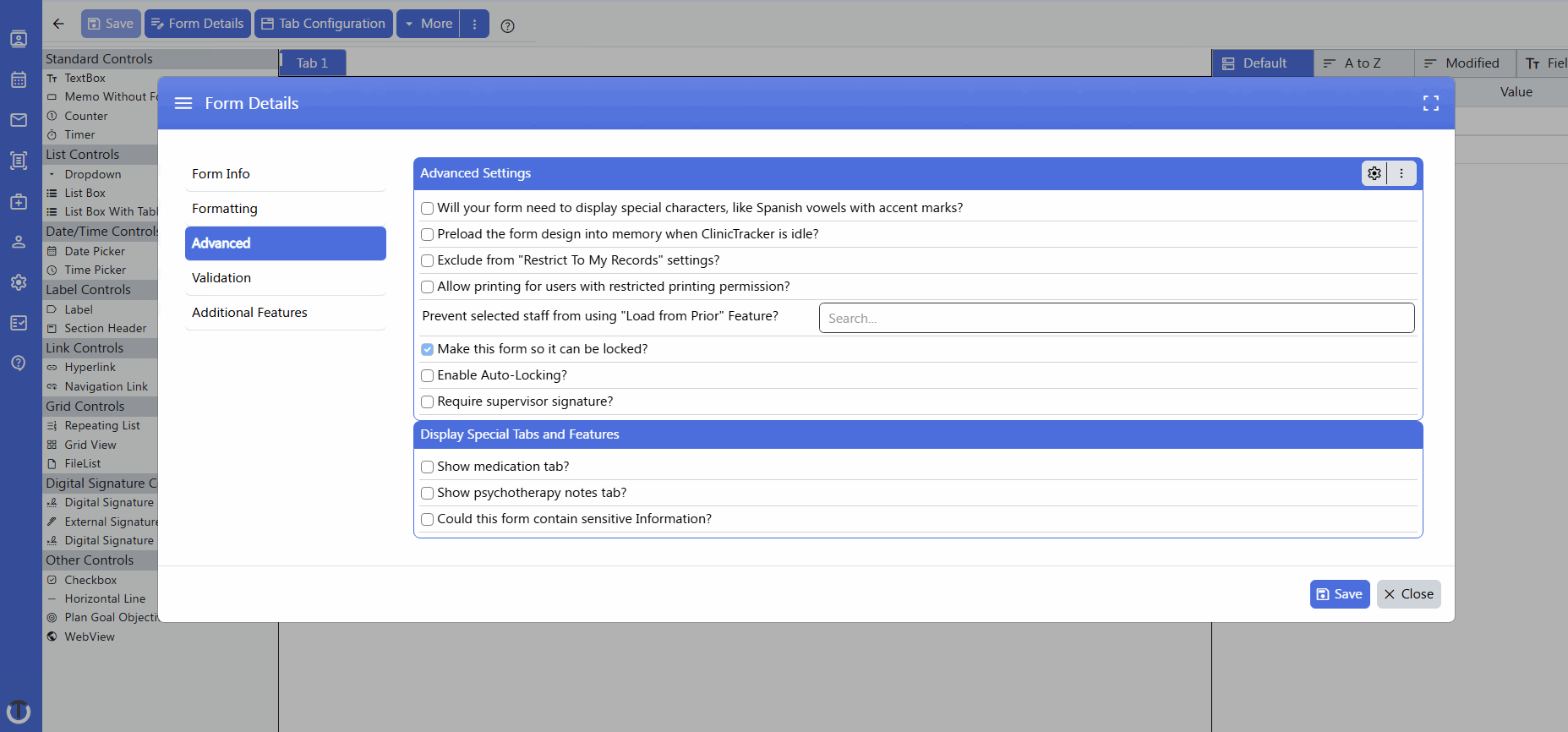 screenshot of form builder - advanced