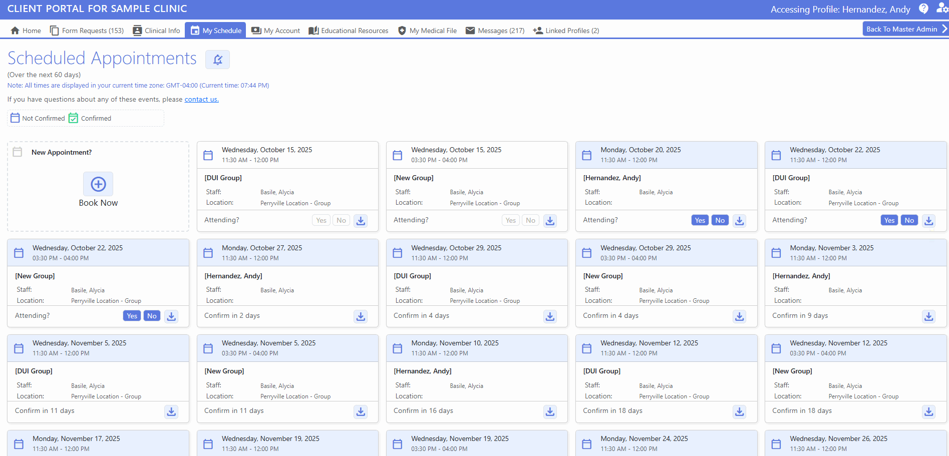 screenshot of patient portal - my schedule