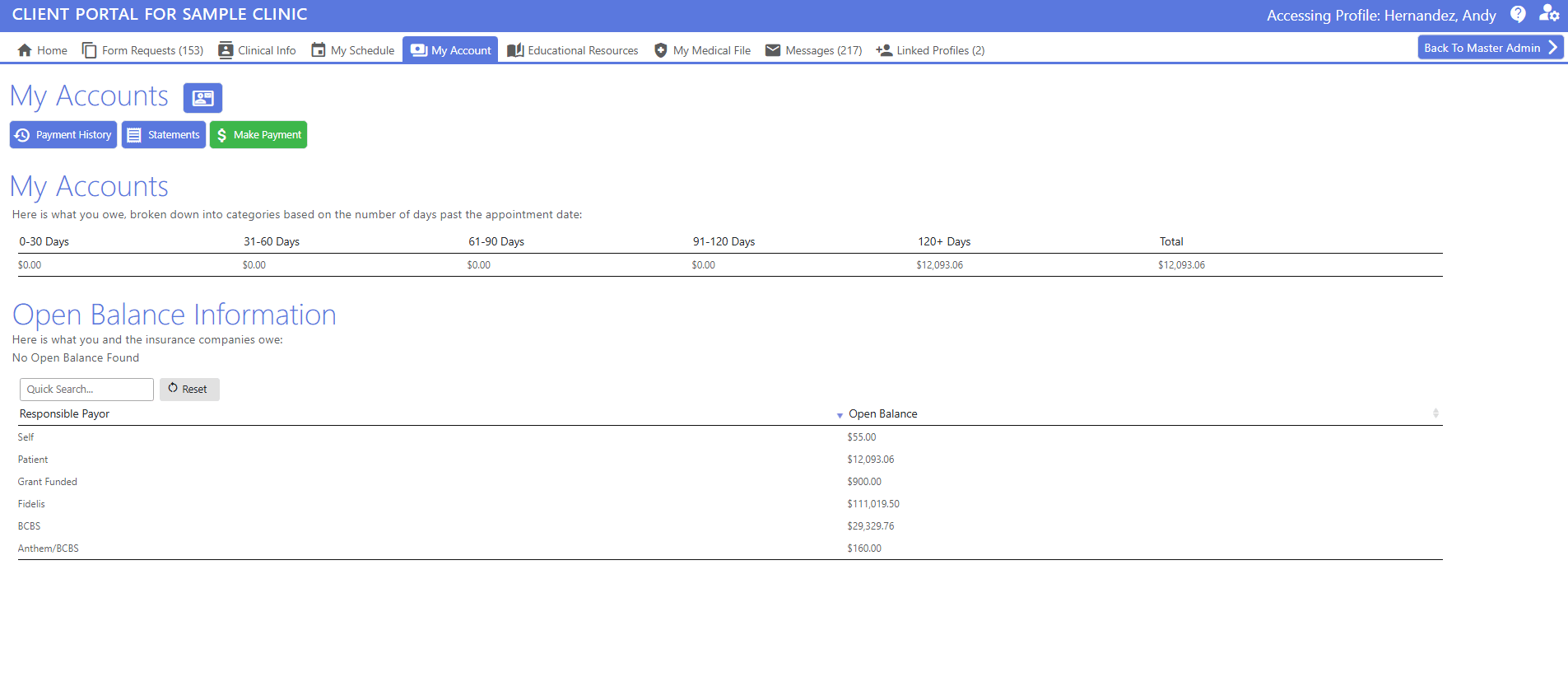 screenshot of patient portal - my account