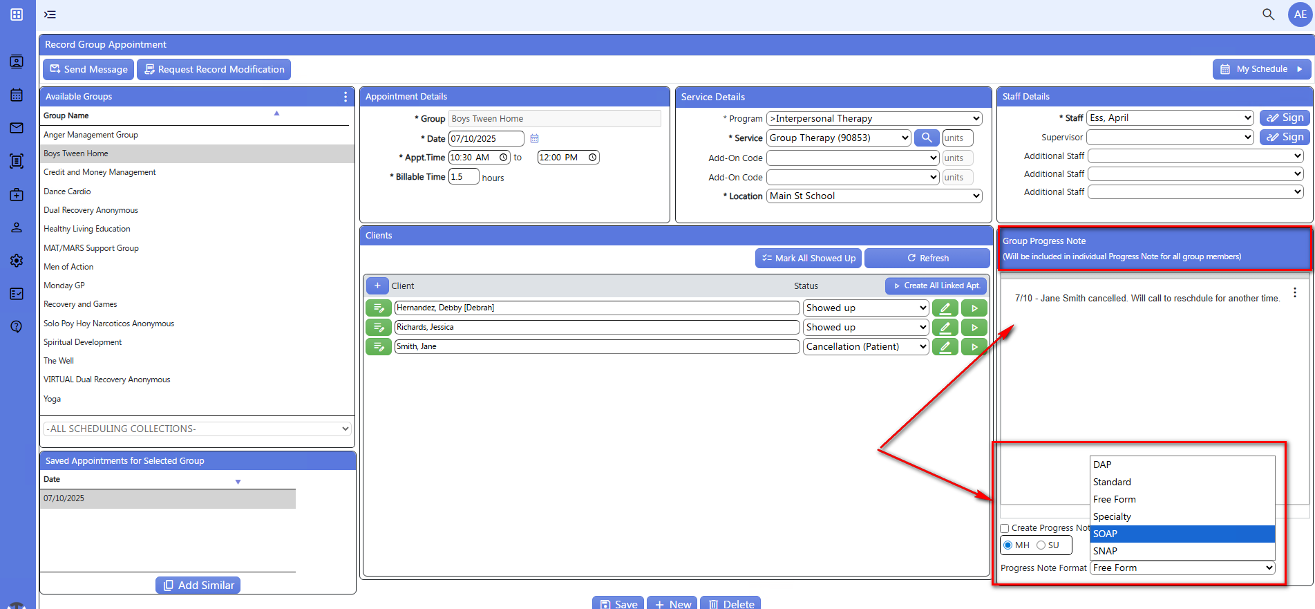 screenshot of scheduler 10_linked group appointment