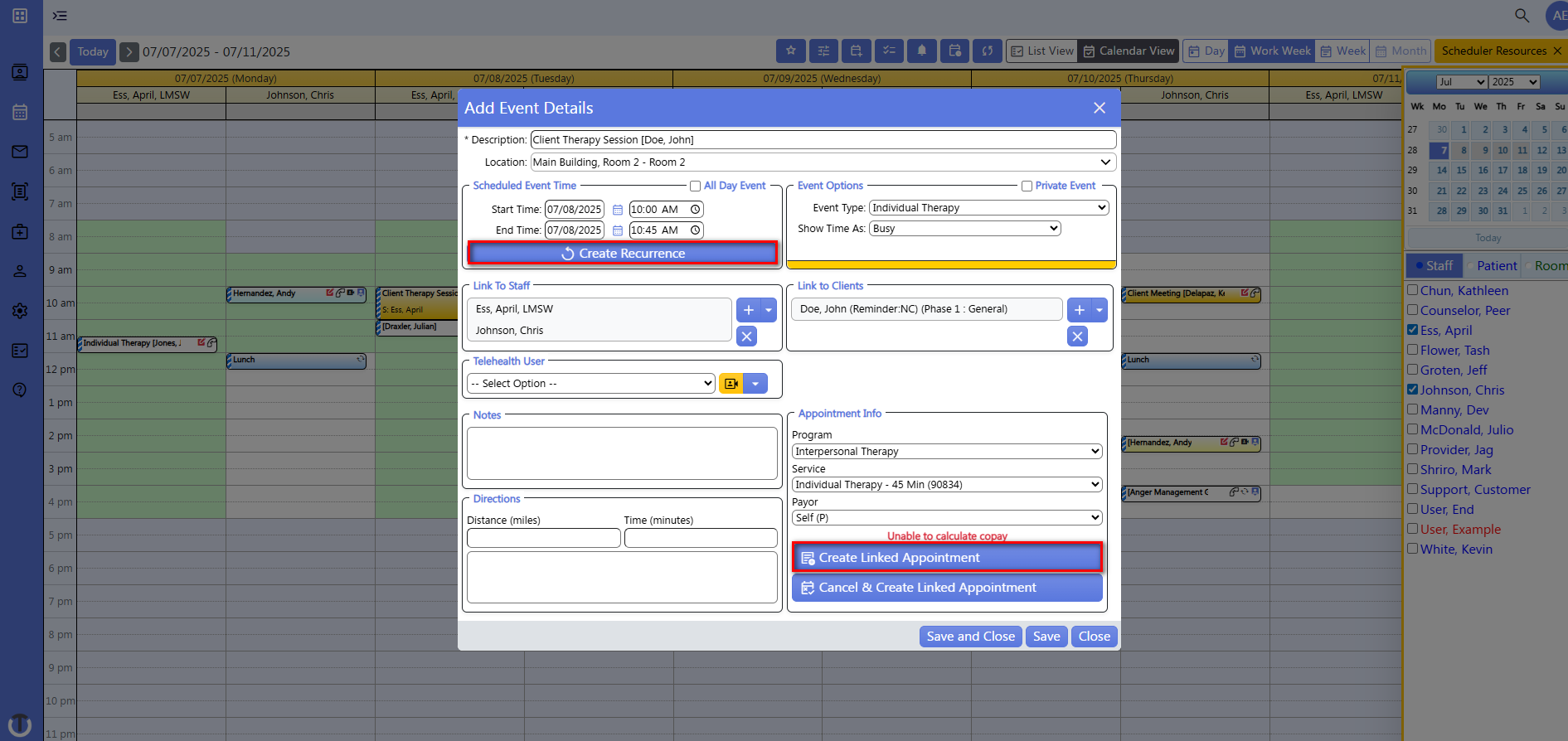 screenshot of scheduler - create event