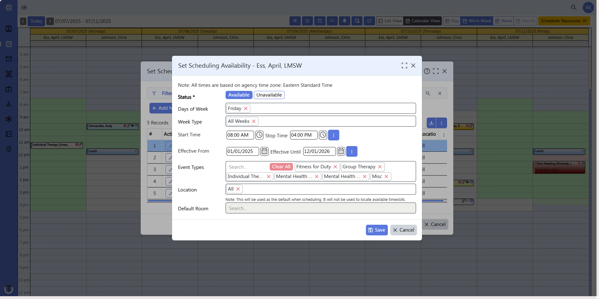 screenshot of scheduler - availability
