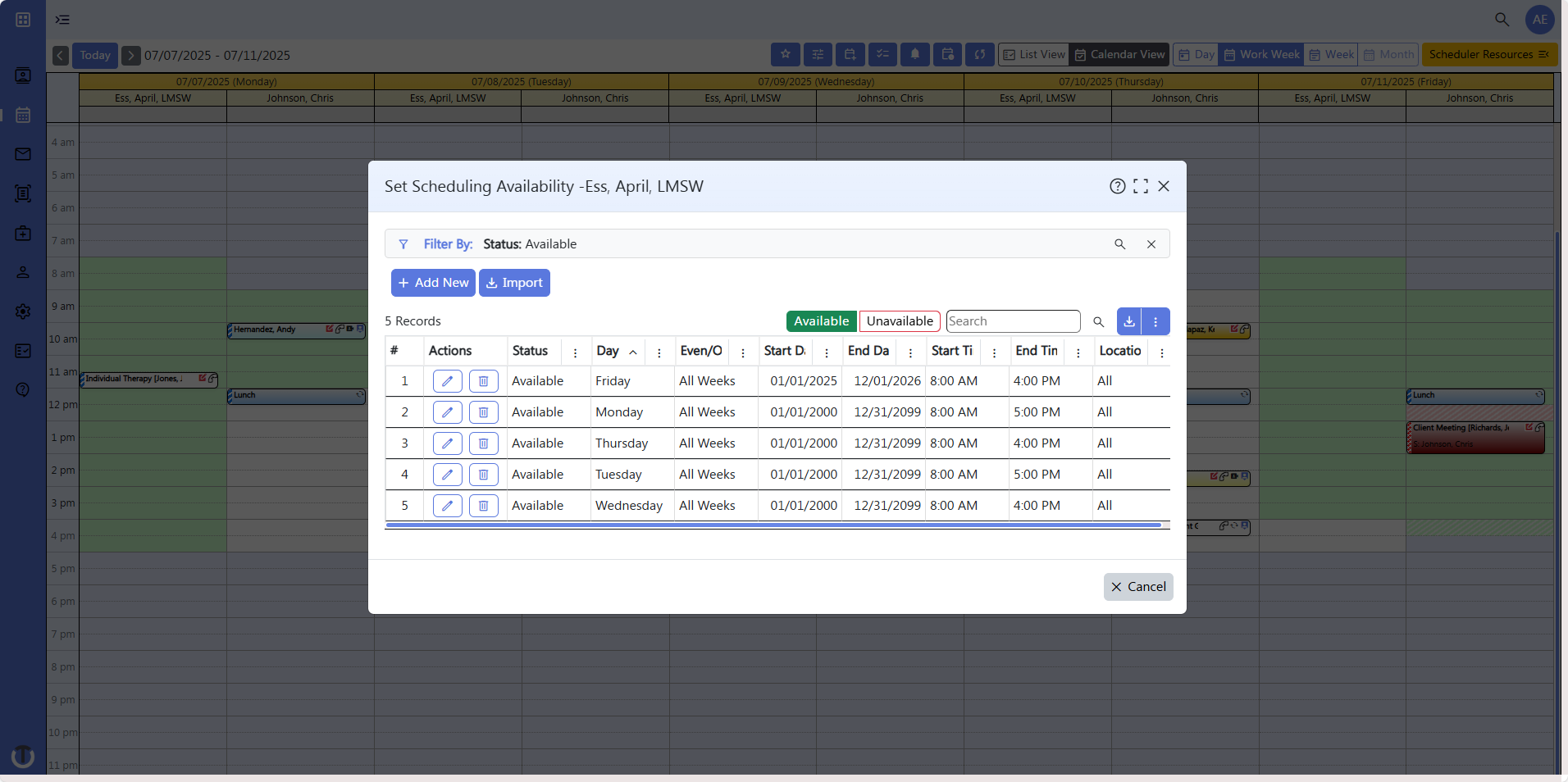 screenshot of scheduler 7 - saved availability