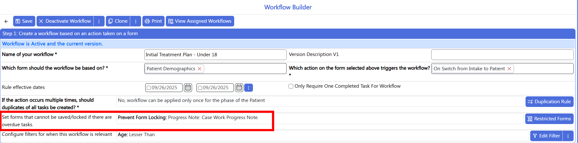 screenshot of workflow builder - restricted forms