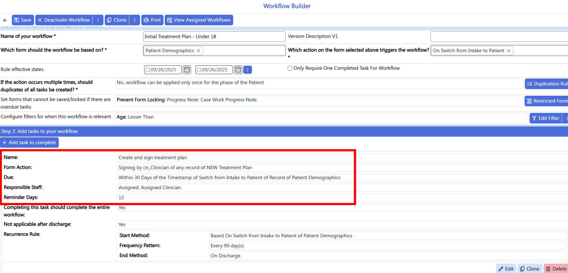 screenshot of workflow builder - task becomes due