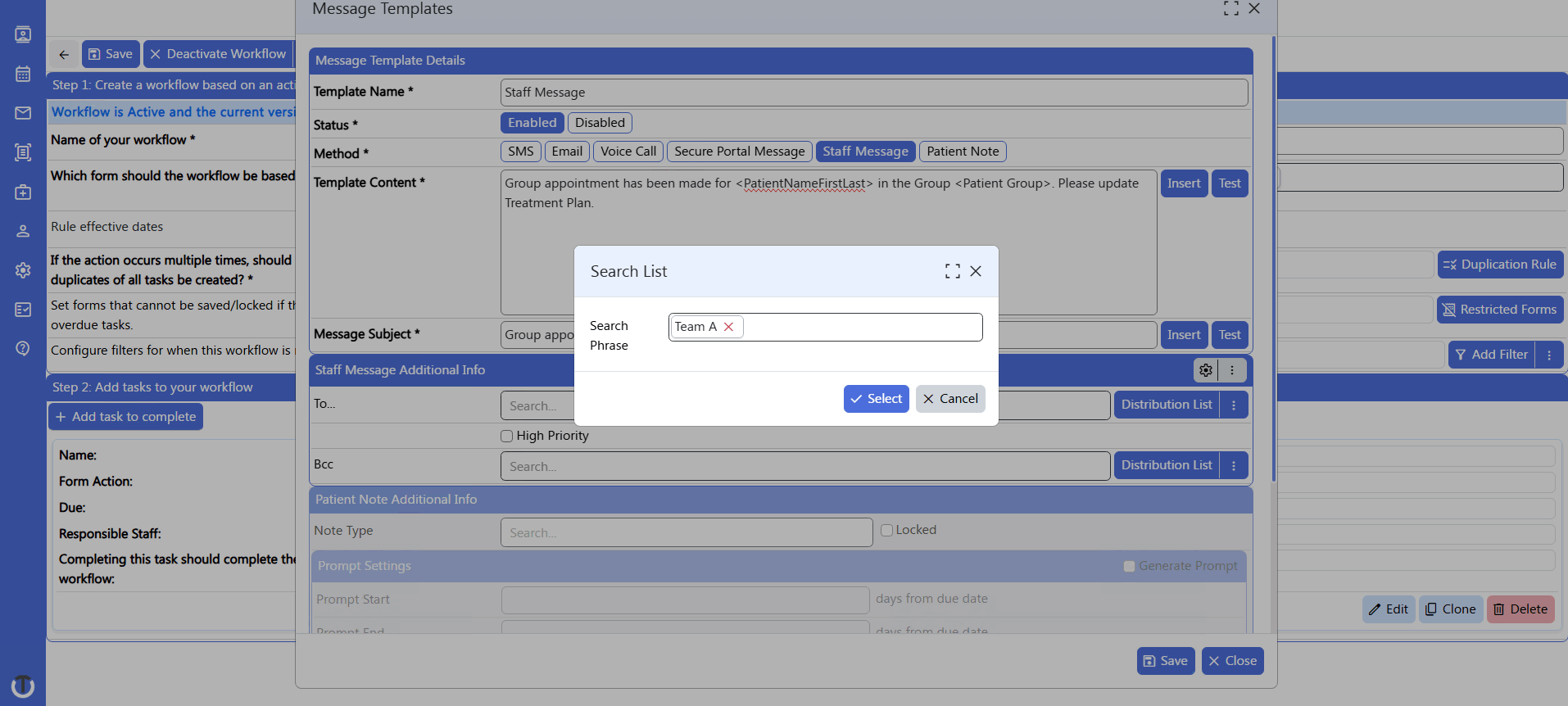 screenshot of workflow builder - smartflow distribution lists