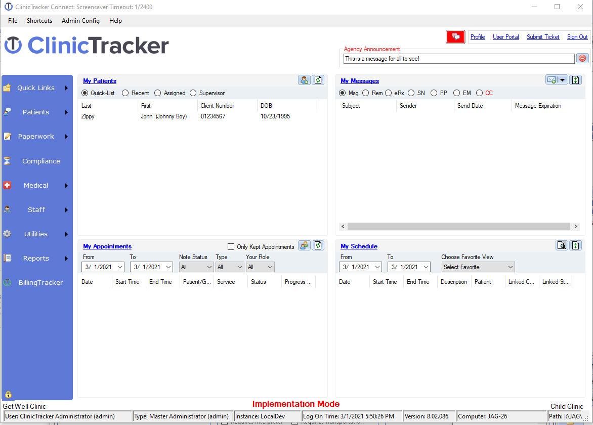 screenshot of administrator view